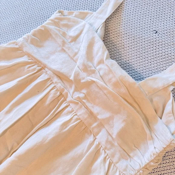 WHO WHAT WEAR Linen Cream Off-White Midi Dress w Tie Bow Chest - Picture 7 of 12